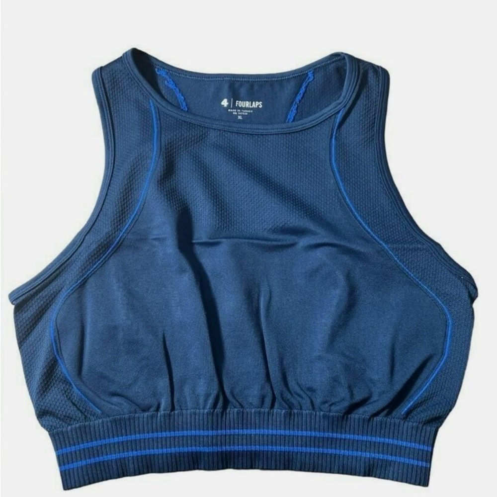 Fourlaps Midnight Azure Fitness Workout Breathe Seamless Sports Bra, Sz M/L, $68